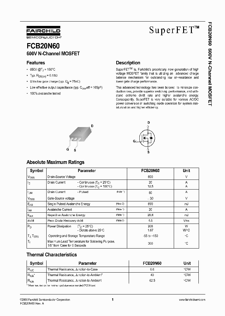 FCB20N60_14577.PDF Datasheet