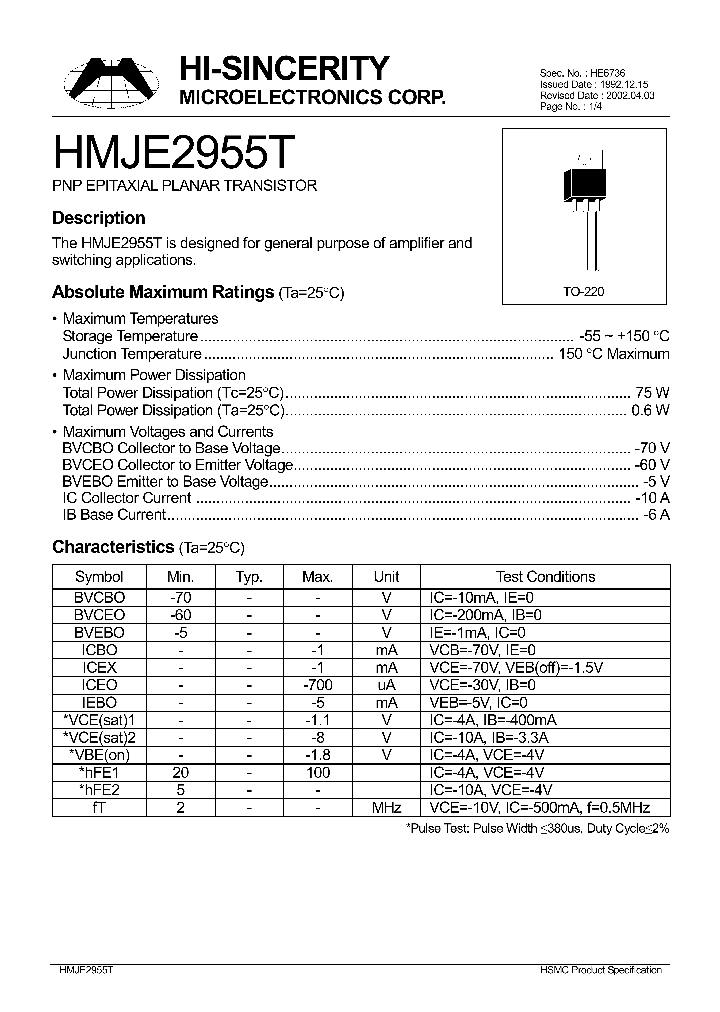 HMJE2955T_174083.PDF Datasheet