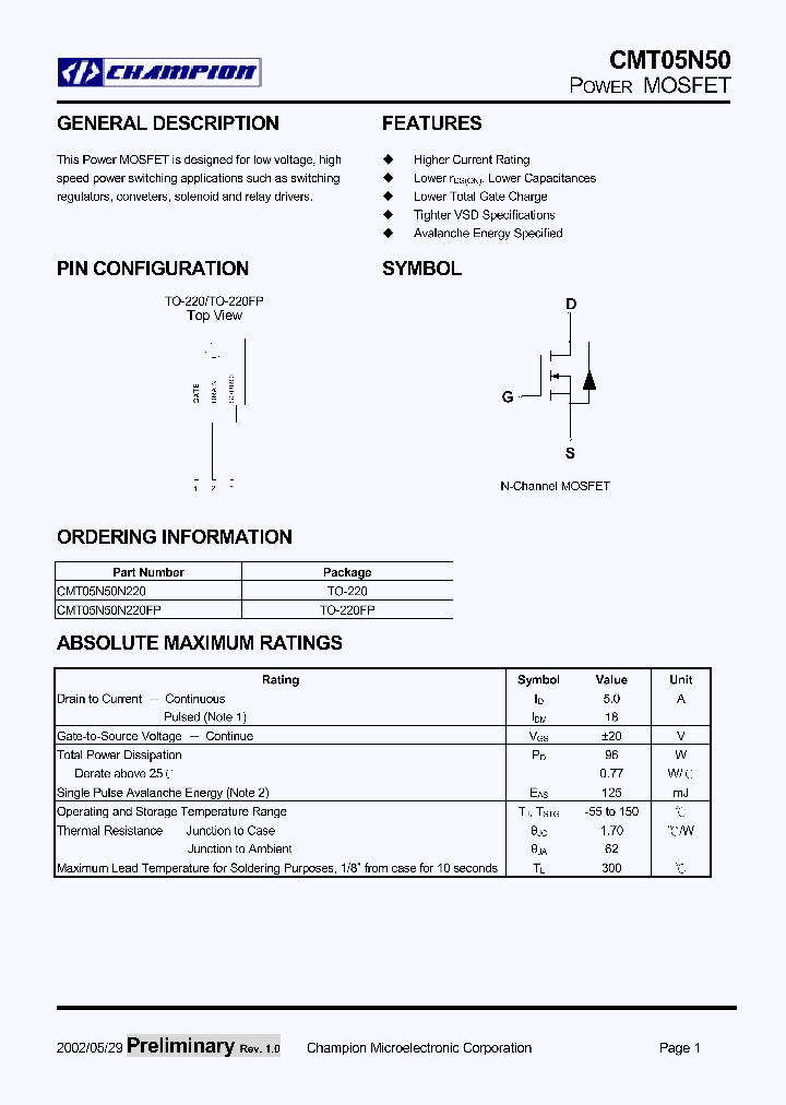 CMT05N50_432990.PDF Datasheet