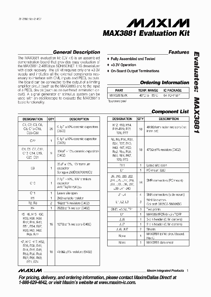 MAX3881EVKIT_397338.PDF Datasheet