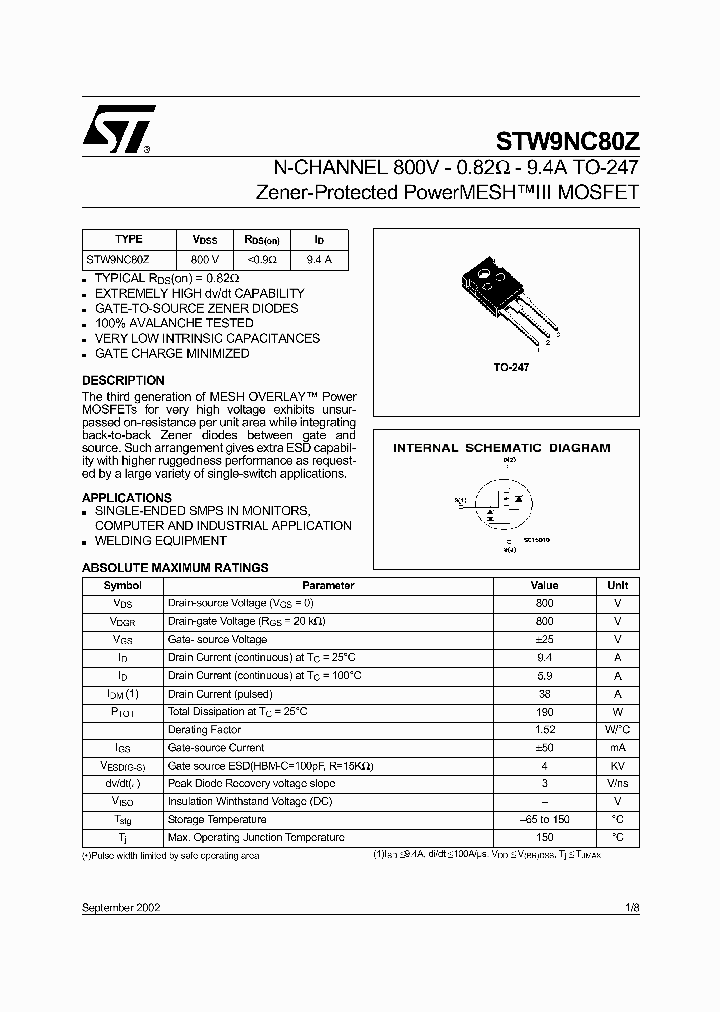 STW9NC80Z_436980.PDF Datasheet