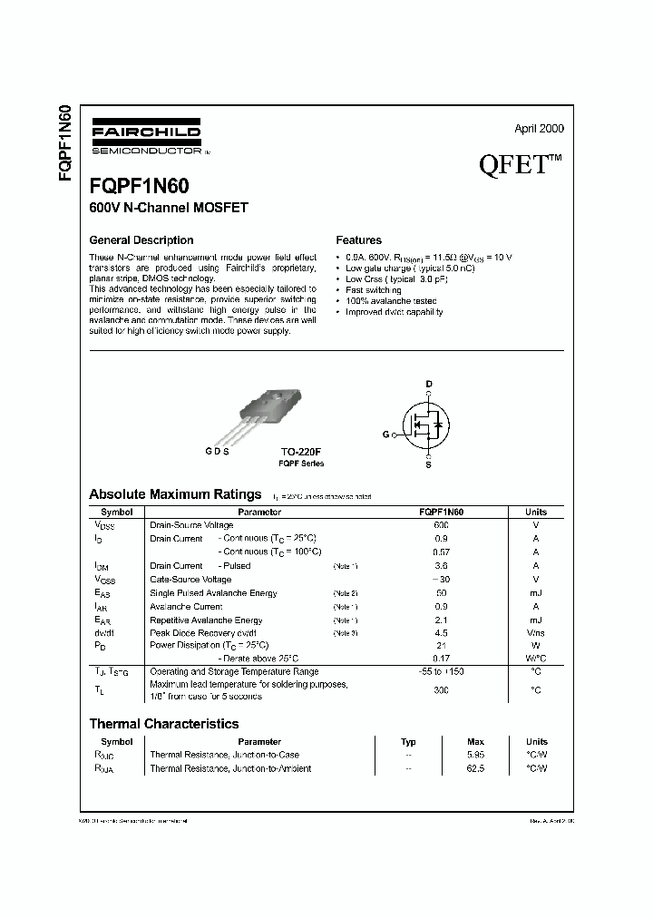 FQPF1N60_581157.PDF Datasheet