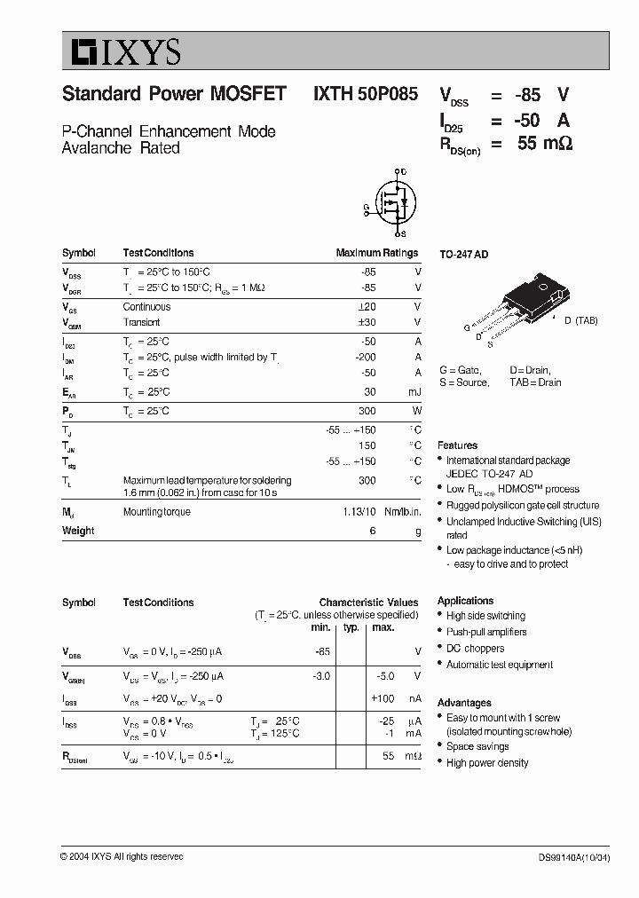 IXTH50P085_622371.PDF Datasheet