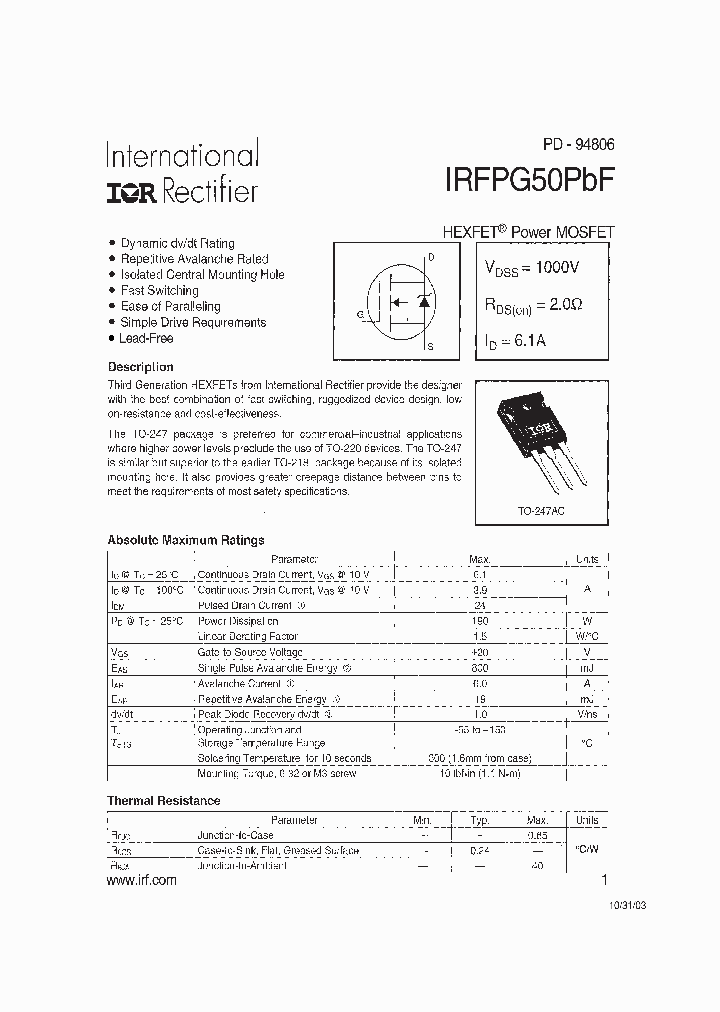 IRFPG50PBF_773349.PDF Datasheet