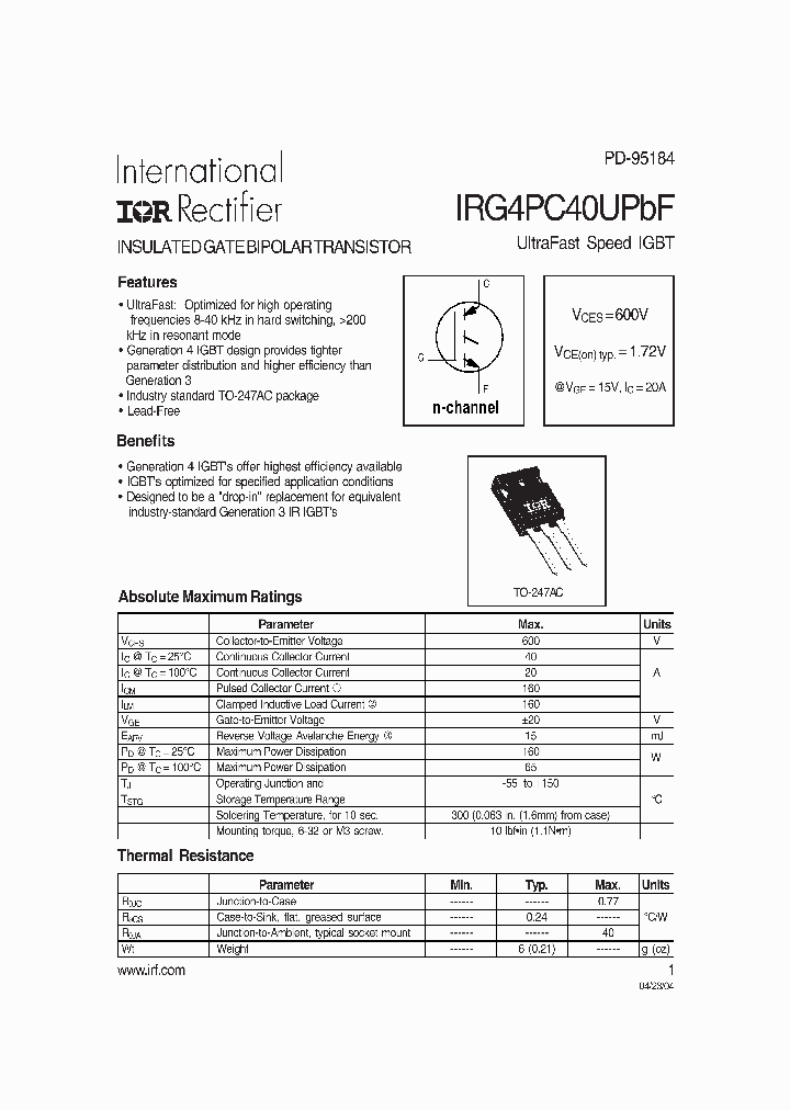 IRG4PC40UPBF_709382.PDF Datasheet