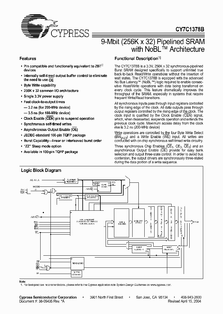 CY7C1378B-166AC_1230606.PDF Datasheet