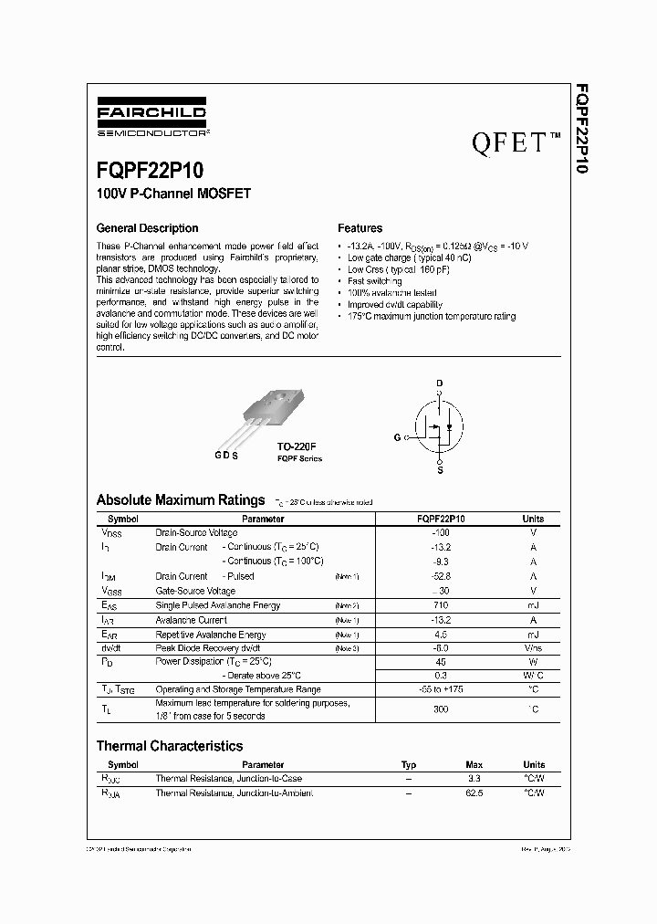 FQPF22P10_1241833.PDF Datasheet