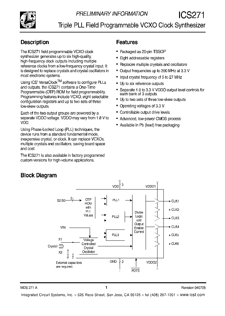 ICS271PGLF_1252766.PDF Datasheet