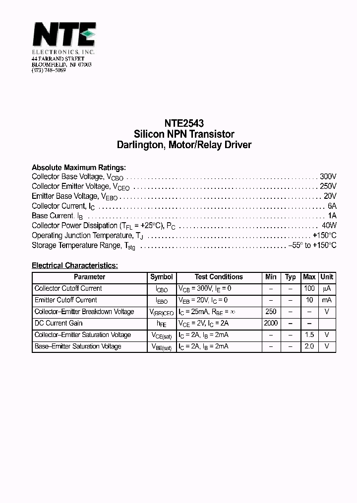 NTE2543_1290642.PDF Datasheet