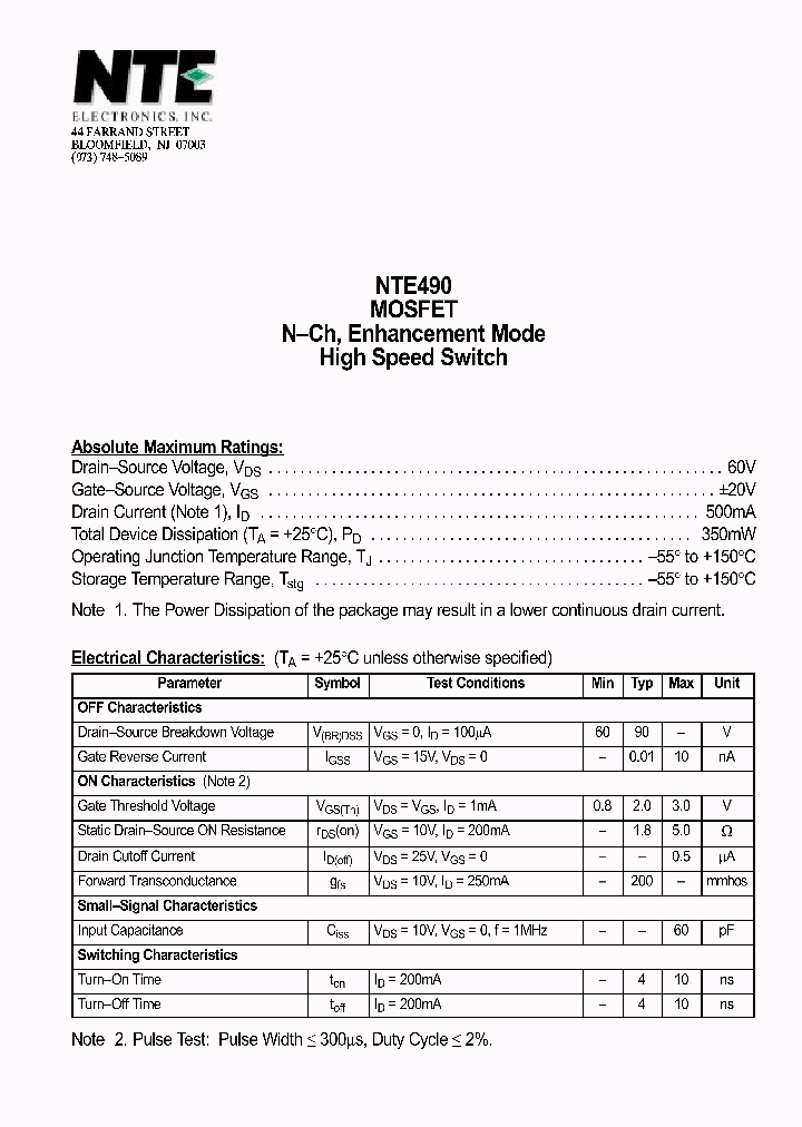 NTE490_1290926.PDF Datasheet