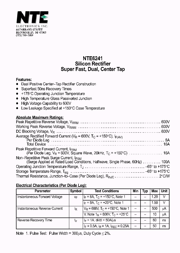 NTE6241_1291141.PDF Datasheet