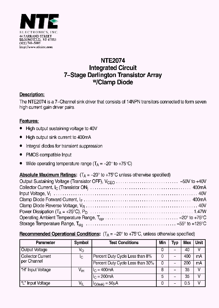 NTE2074_4138518.PDF Datasheet