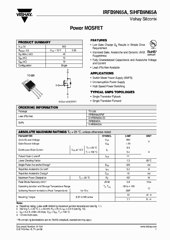 IRFB9N65A_4398224.PDF Datasheet