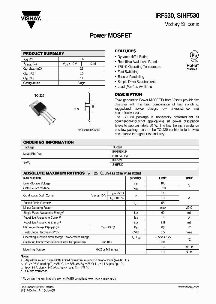 SIHF530_4274945.PDF Datasheet