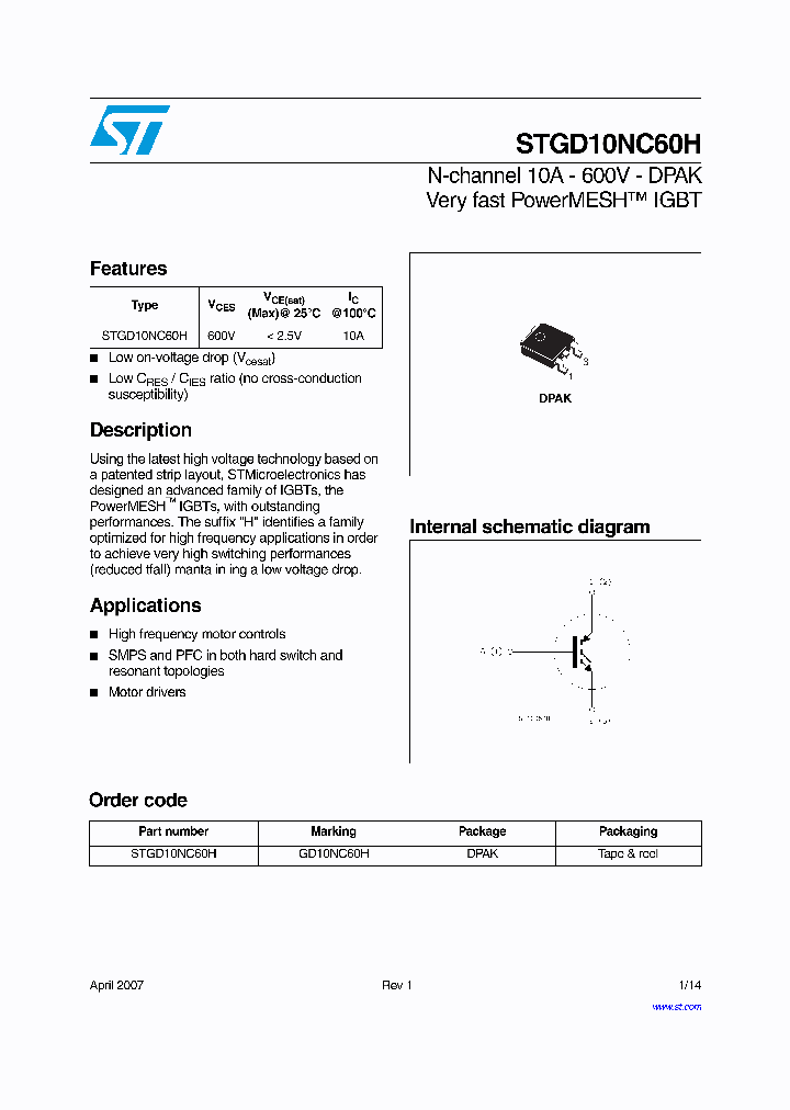 STGD10NC60H_4236673.PDF Datasheet