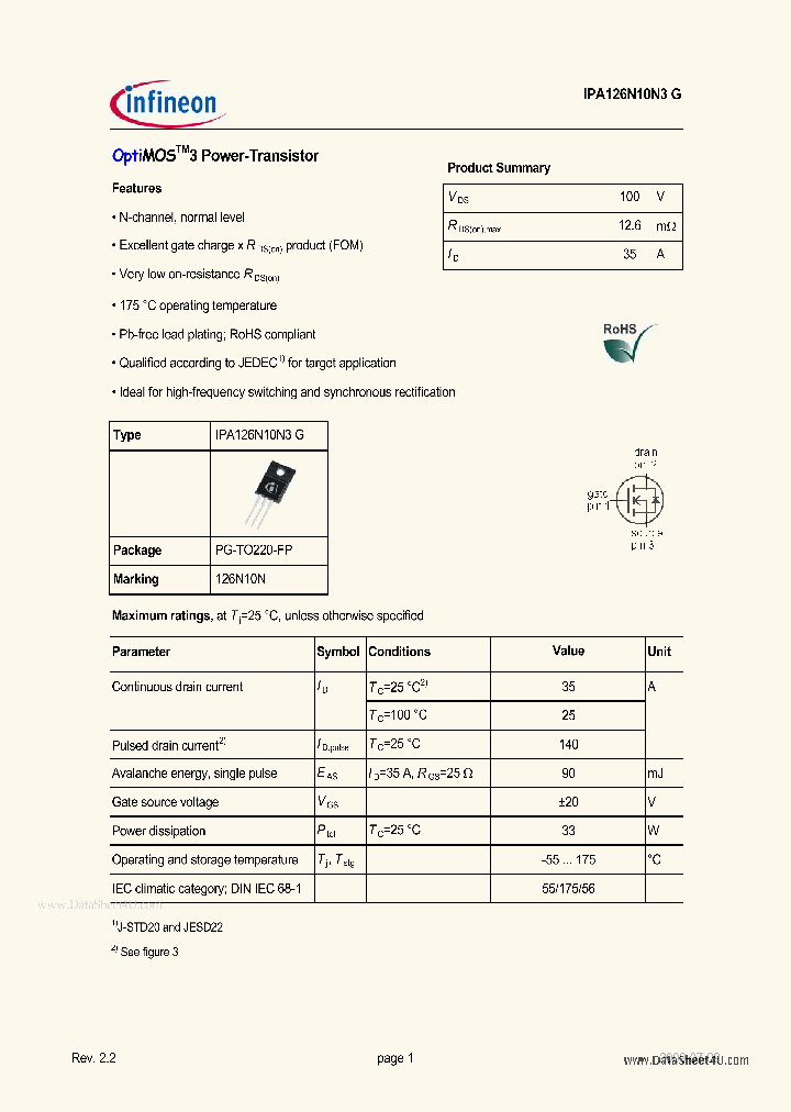 IPA126N10N3G_148707.PDF Datasheet