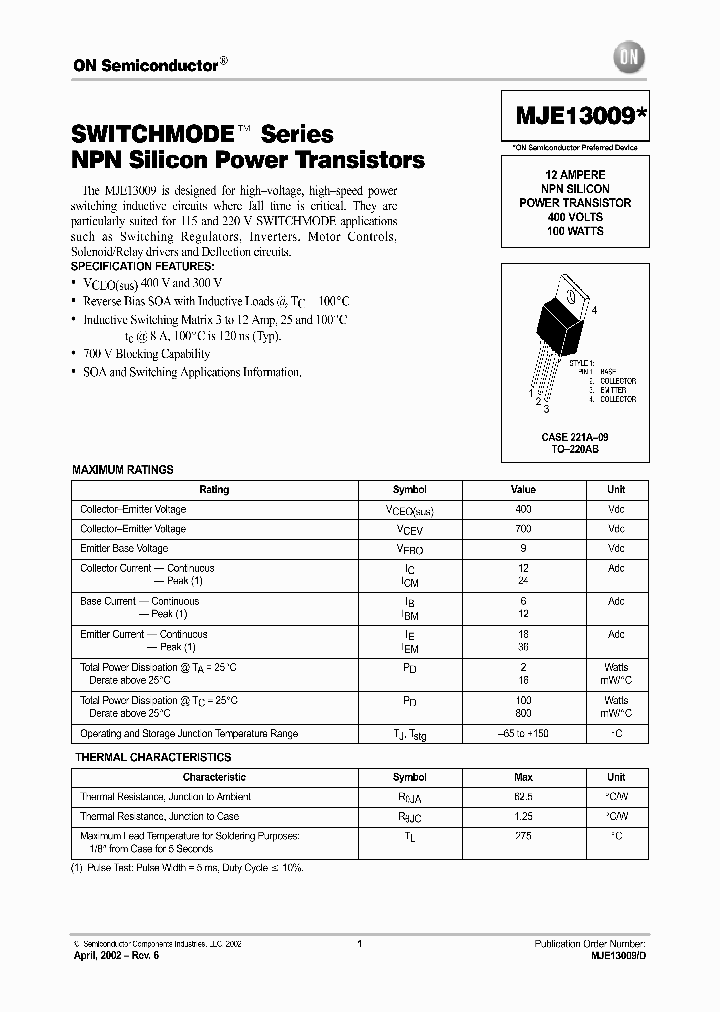 MJE13009-D_375796.PDF Datasheet