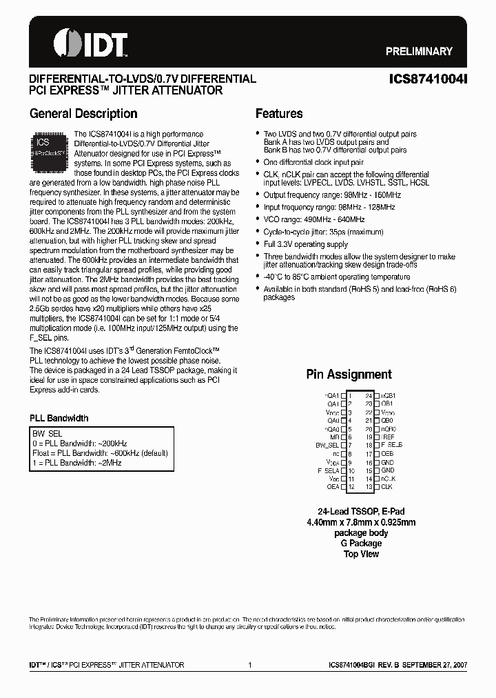 ICS8741004BGI_956655.PDF Datasheet