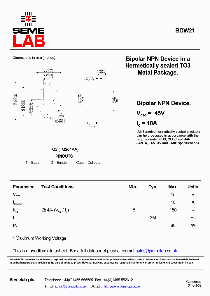 BDW21_1382489.PDF Datasheet