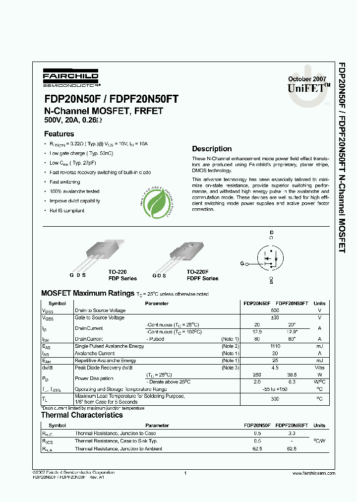 FDP20N50F_2105643.PDF Datasheet