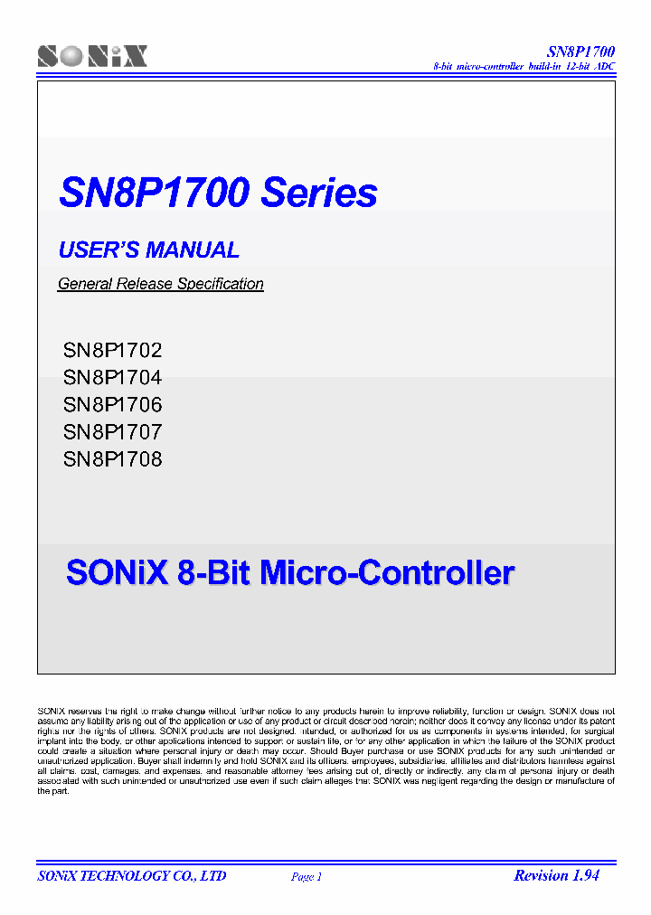 SN8P1707Q_2408224.PDF Datasheet