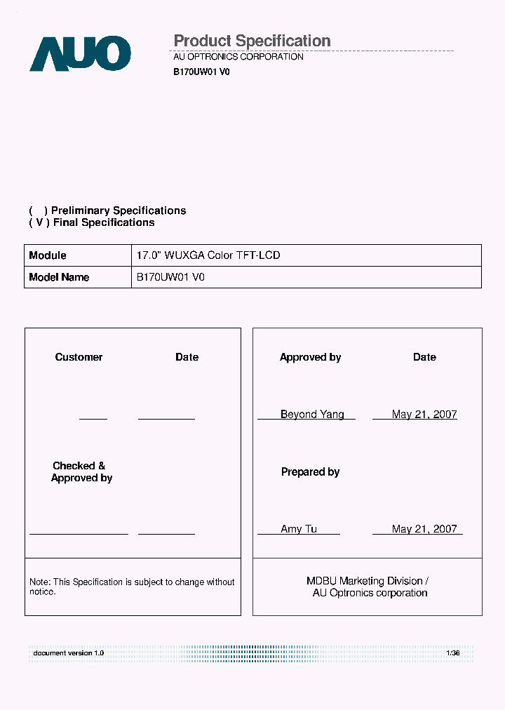 B170UW01V0_3658641.PDF Datasheet