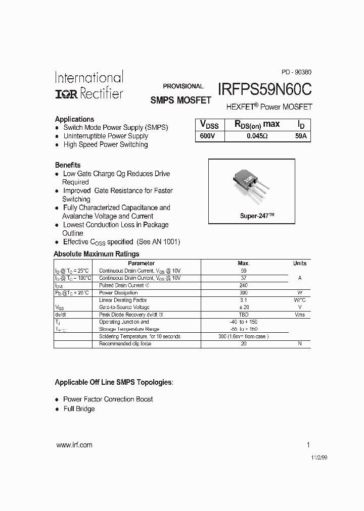 IRFPS59N60C_3896598.PDF Datasheet