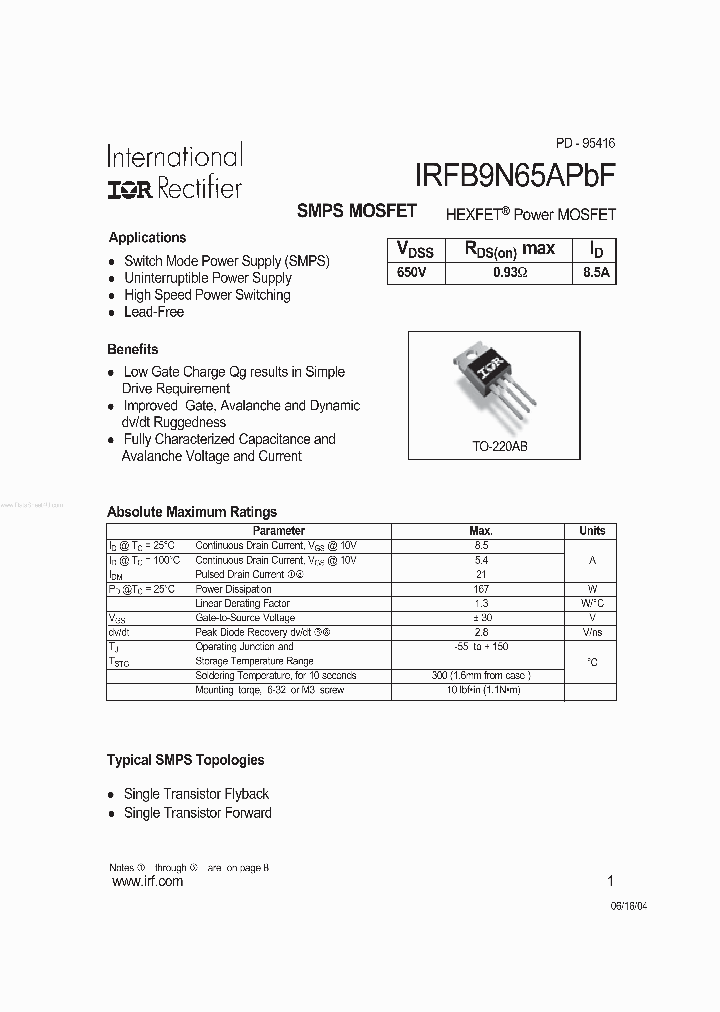 IRFB9N65APBF_4271036.PDF Datasheet