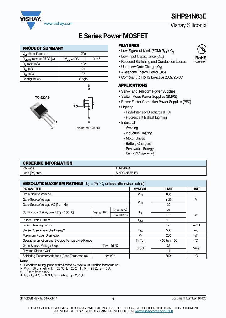 SIHP24N65E_4409928.PDF Datasheet