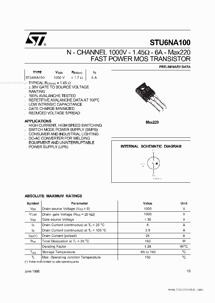 STU6NA100_4445310.PDF Datasheet