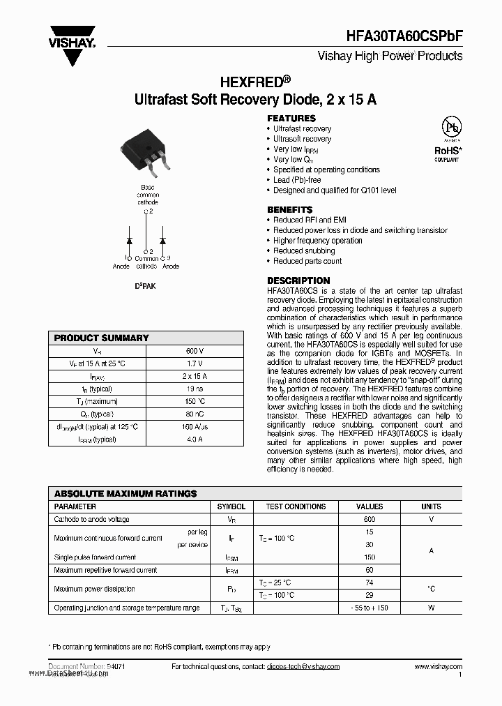 HFA30TA60CSPBF_4541167.PDF Datasheet