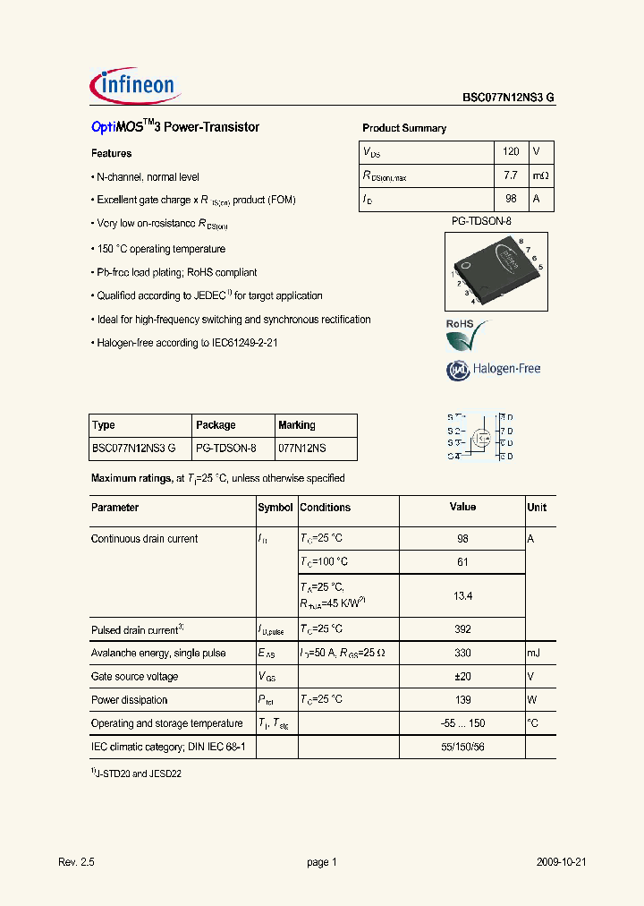 BSC077N12NS3G_4617810.PDF Datasheet