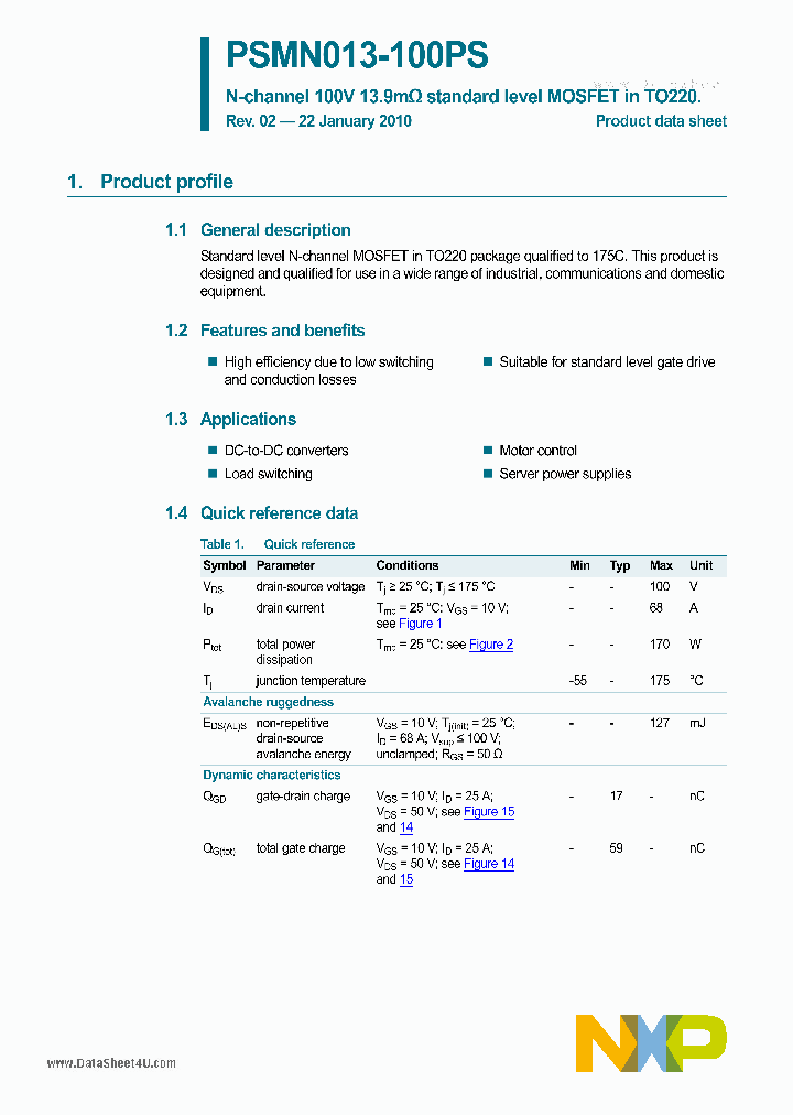 PSMN013-100PS_5800562.PDF Datasheet