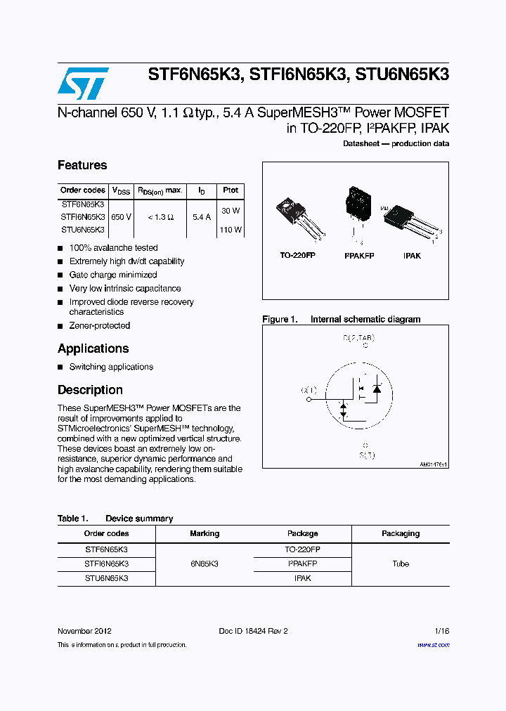 STU6N65K3_6221919.PDF Datasheet