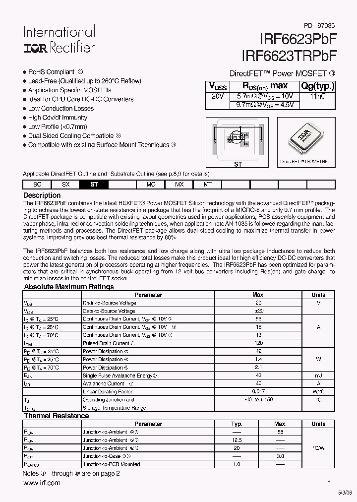 IRF6623TRPBF_7525339.PDF Datasheet