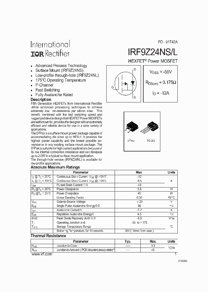 IRF9Z24NSTRR_7604943.PDF Datasheet