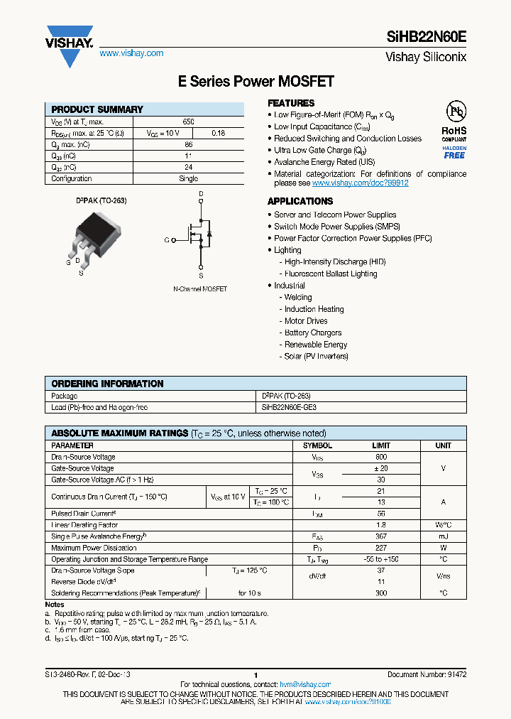 SIHB22N60E14_7664152.PDF Datasheet