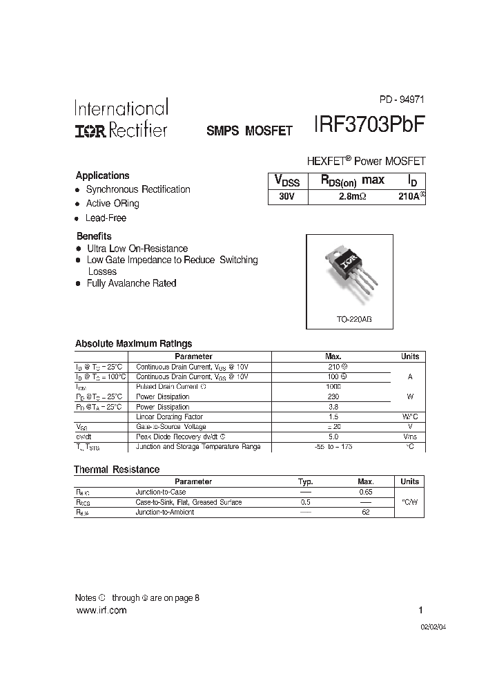 IRF3703PBF-15_8210414.PDF Datasheet