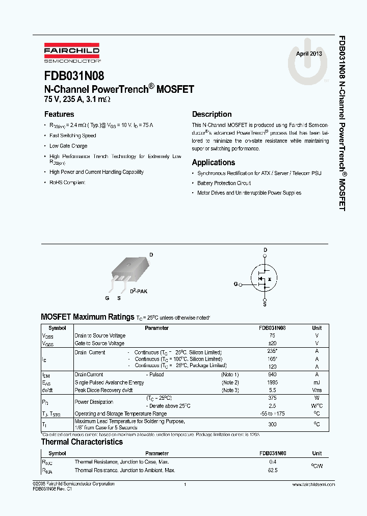 FDB031N08_8281869.PDF Datasheet