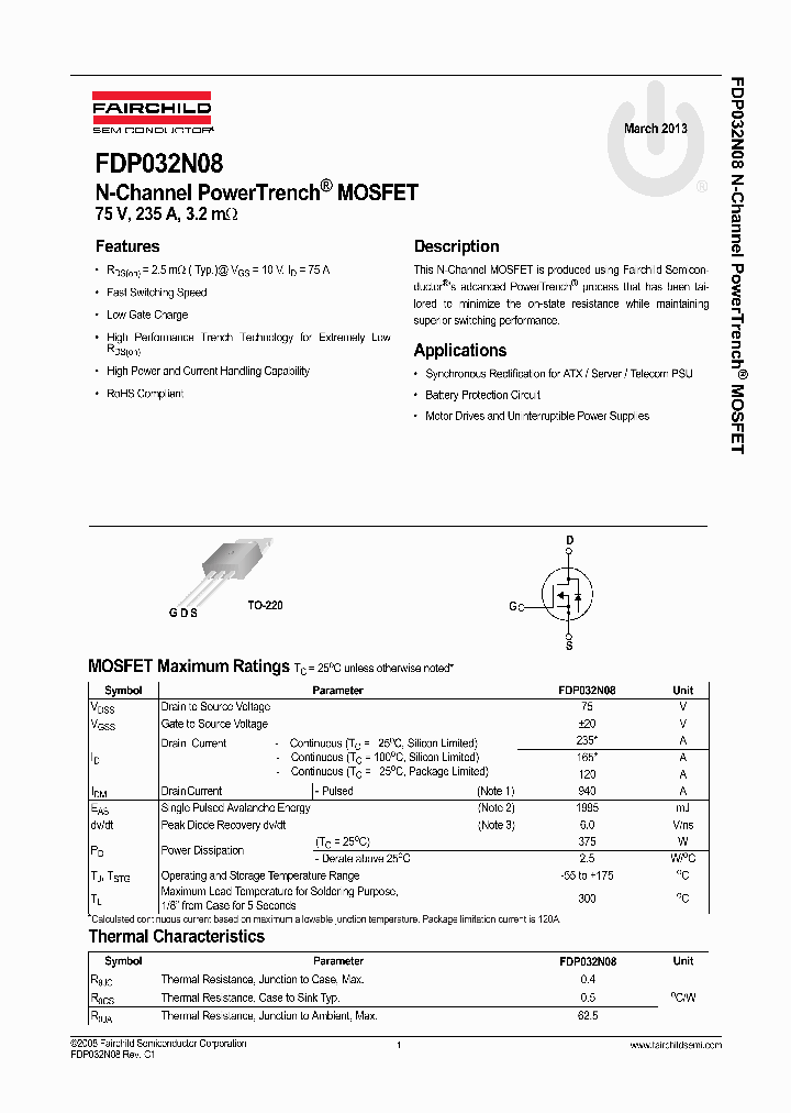 FDP032N08_8291365.PDF Datasheet