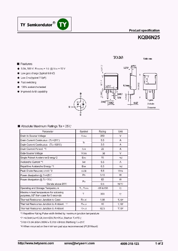 KQB6N25_8301650.PDF Datasheet