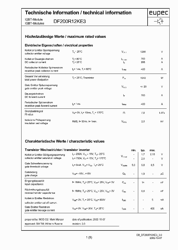 DF200R12KE3_8617635.PDF Datasheet