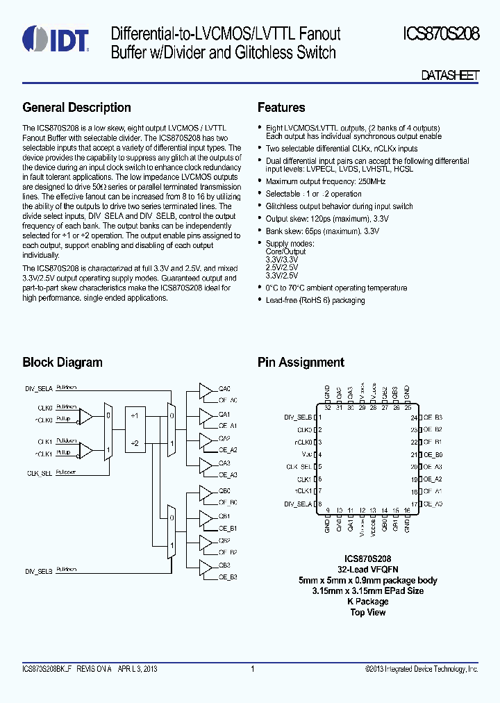 ICS870S208_8617995.PDF Datasheet