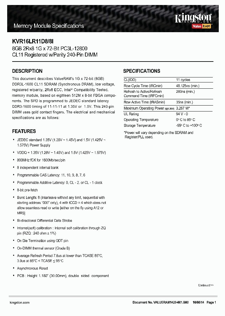 KVR16LR11D8-8I_8843783.PDF Datasheet