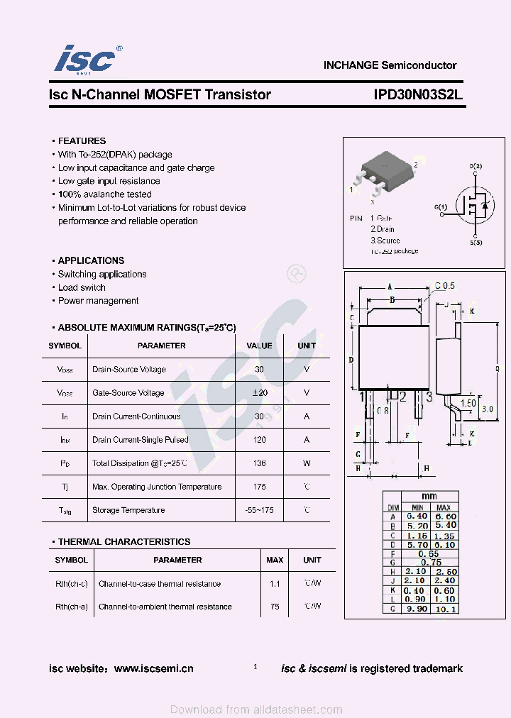 IPD30N03S2L_9063468.PDF Datasheet